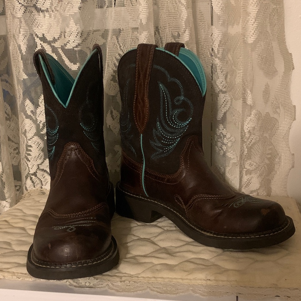 Ariat Brown and Teal Heeled Boots